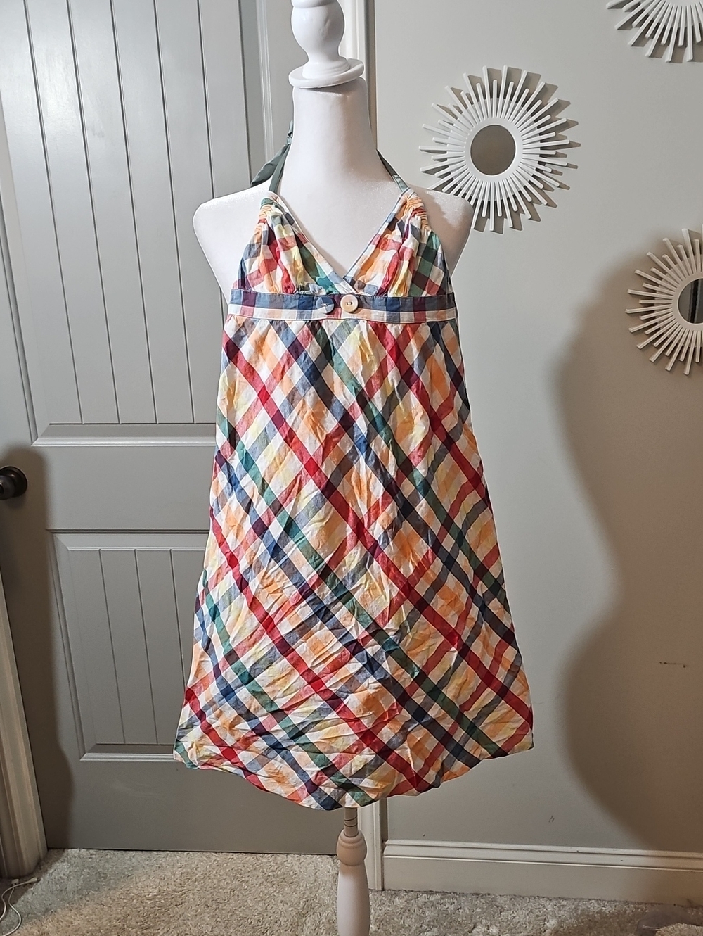 Promod Multicolor Plaid Halter Mini Dress